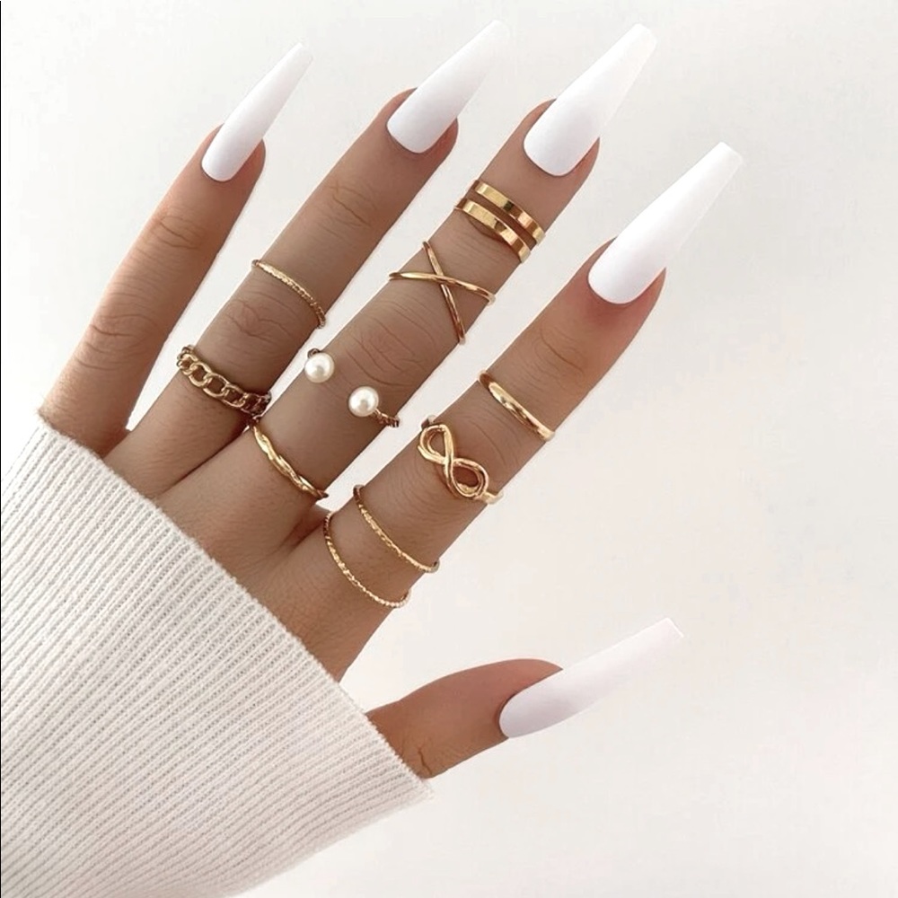 Faux Pearl Rings 9pcs